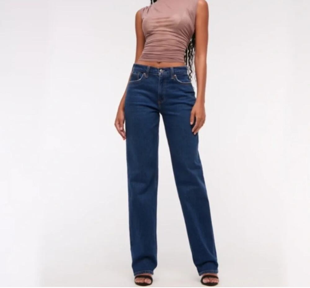 NWT Abercrombie & Fitch Curve Love Baggy Low Rise Dark Jeans (27/4R)